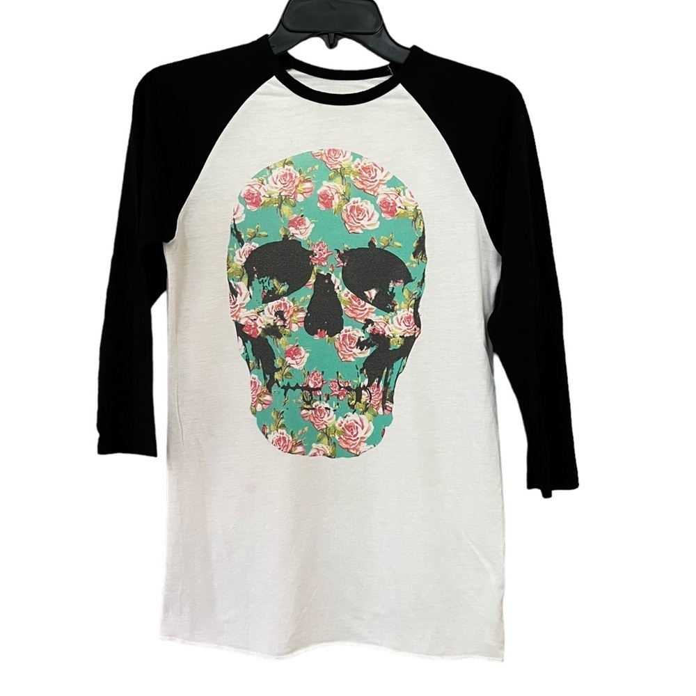 Empyre Women’s Sugar Skull Graphic 3/4 sleeve Raglan Baseball T-shirt size XS